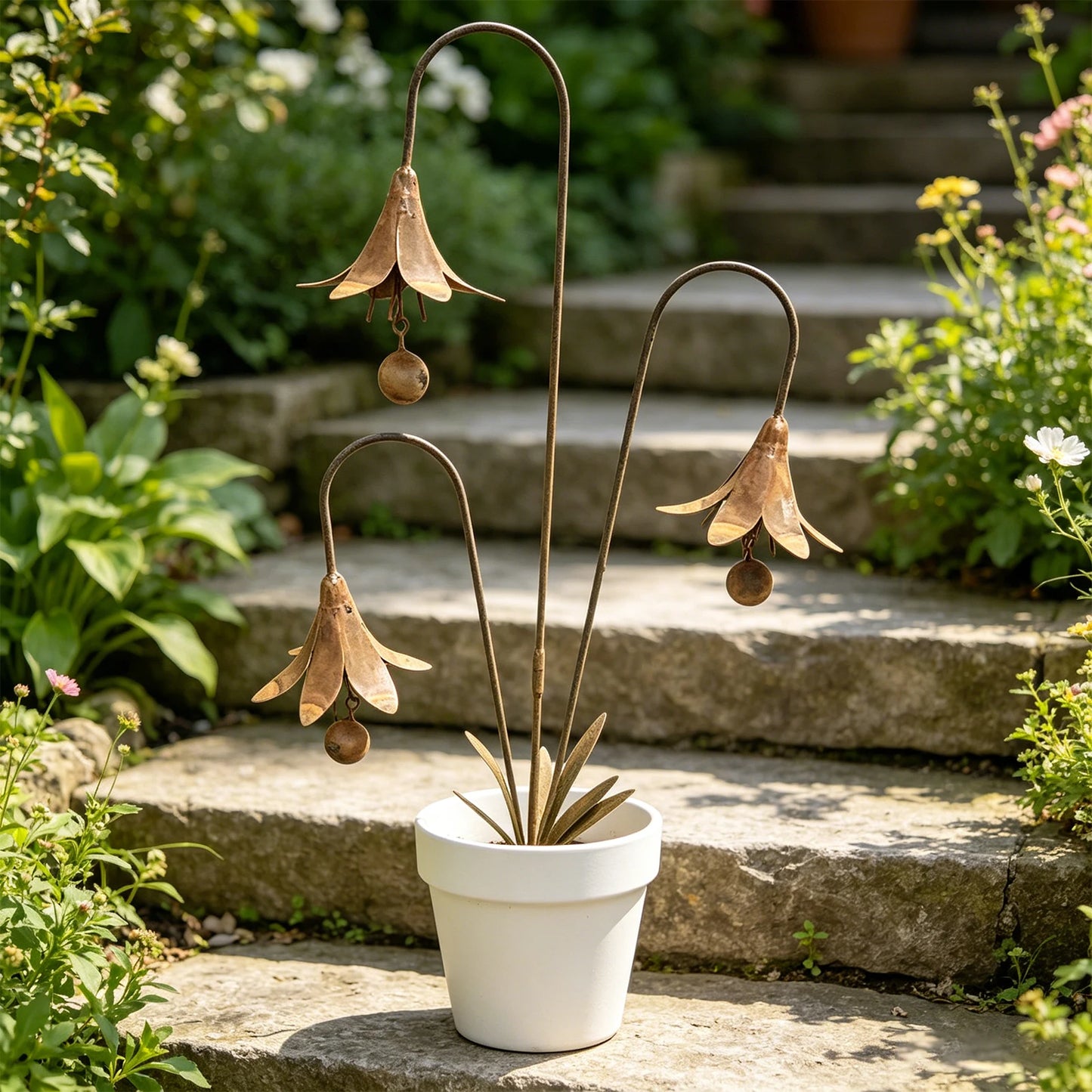 Metal Bluebells Plant Sculpture Wind Chime Ornament Weather Resistant