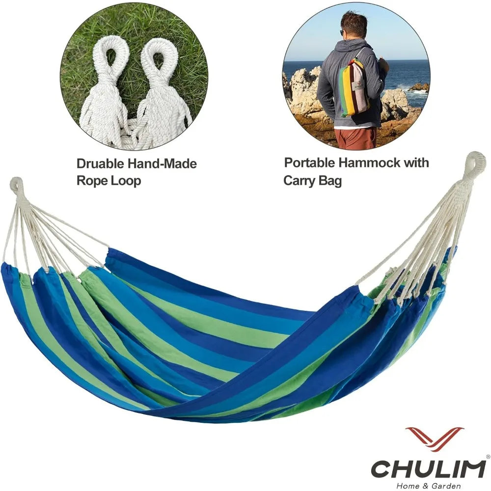 XIUWO Double Cotton Hammock With Tree Straps For Two Persons