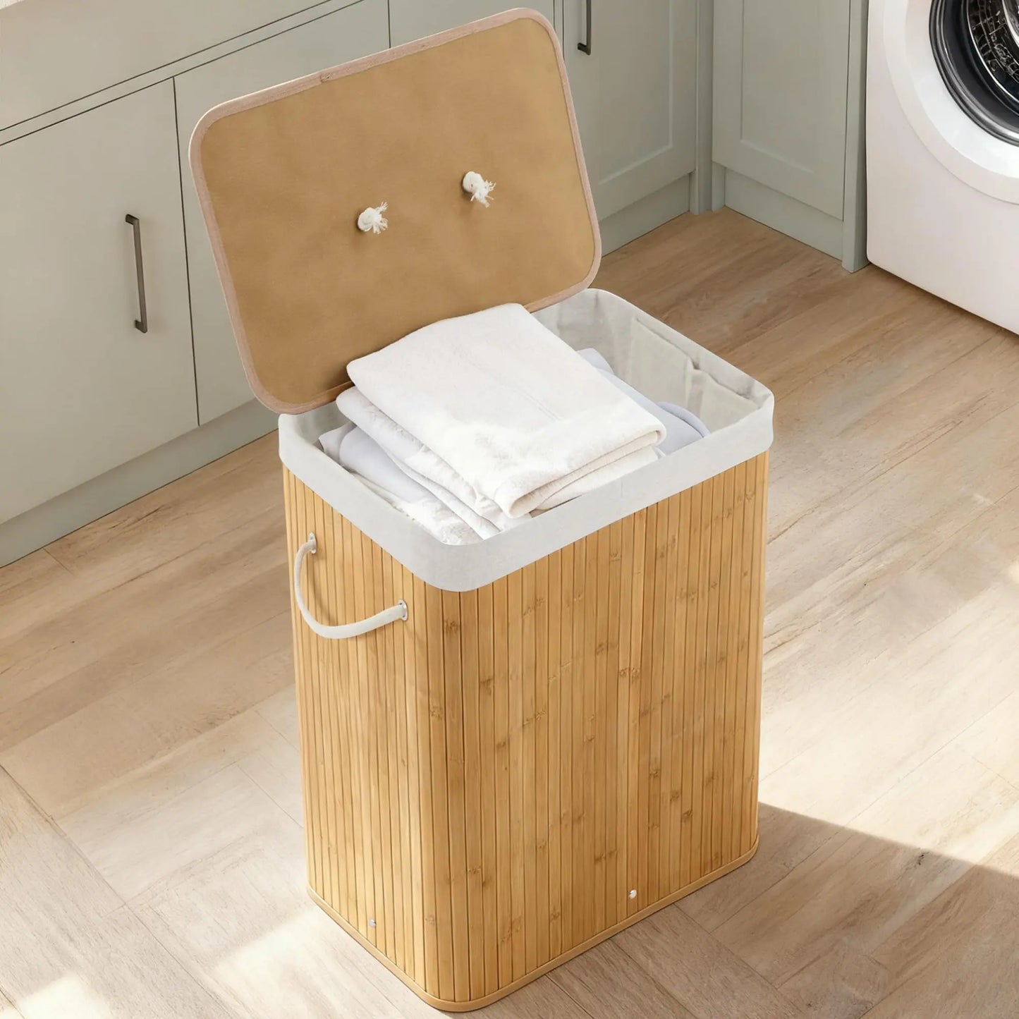 HiMISS Bamboo Laundry Hamper With Removable Four Section Liner