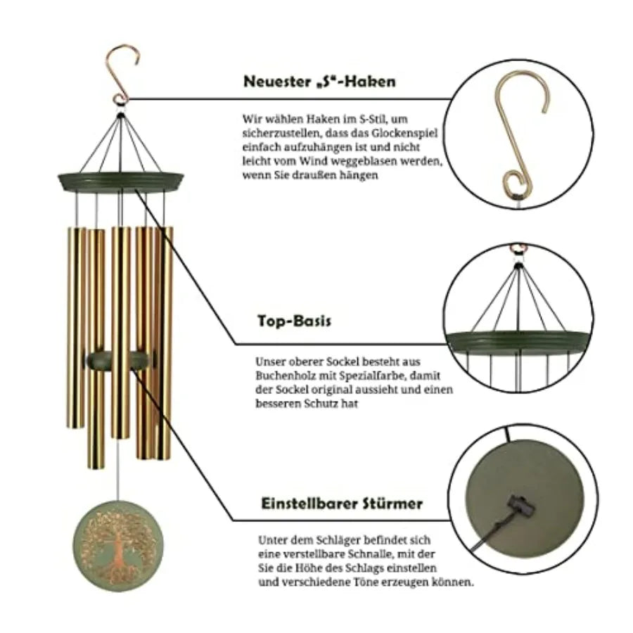 Wind Chimes For Outside Hanging Decor Tree Of Life Engraving Mother