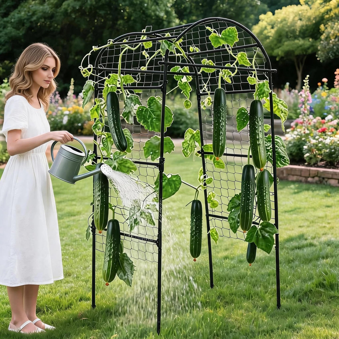 Hmiss Heavy Duty Metal Garden Arch Trellis for Climbing