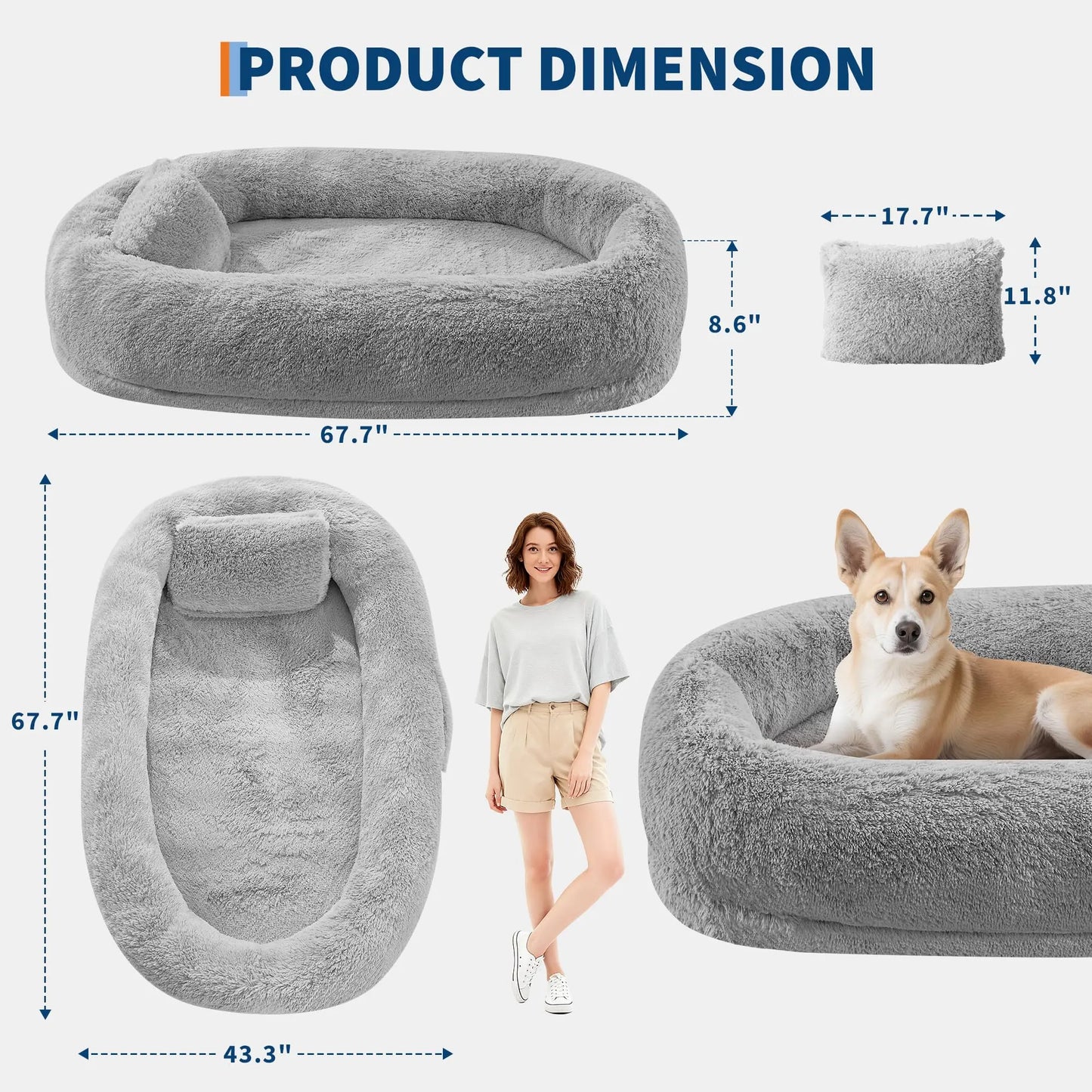 HiMISSCN Orthopedic Memory Foam Faux Fur Human Dog Bed