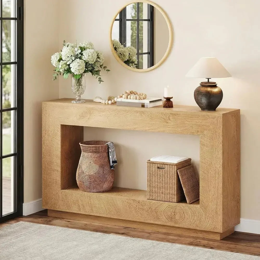 55 in ole Table, 2-Tier Wood armhouse Entryway Table, Natural | Recular Entryway Table ole Tables or Entryway, Entrance, Hallway