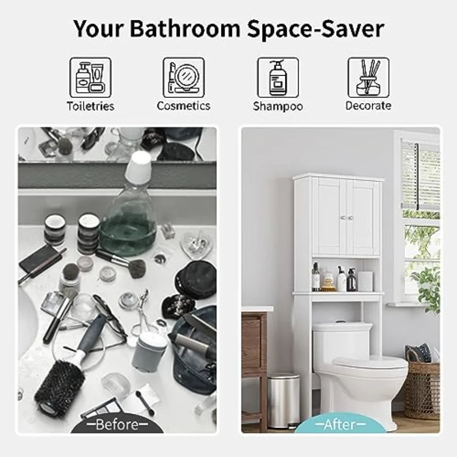 Over The Toilet Storage Cabinet Shelf Organizer With Anti Tip