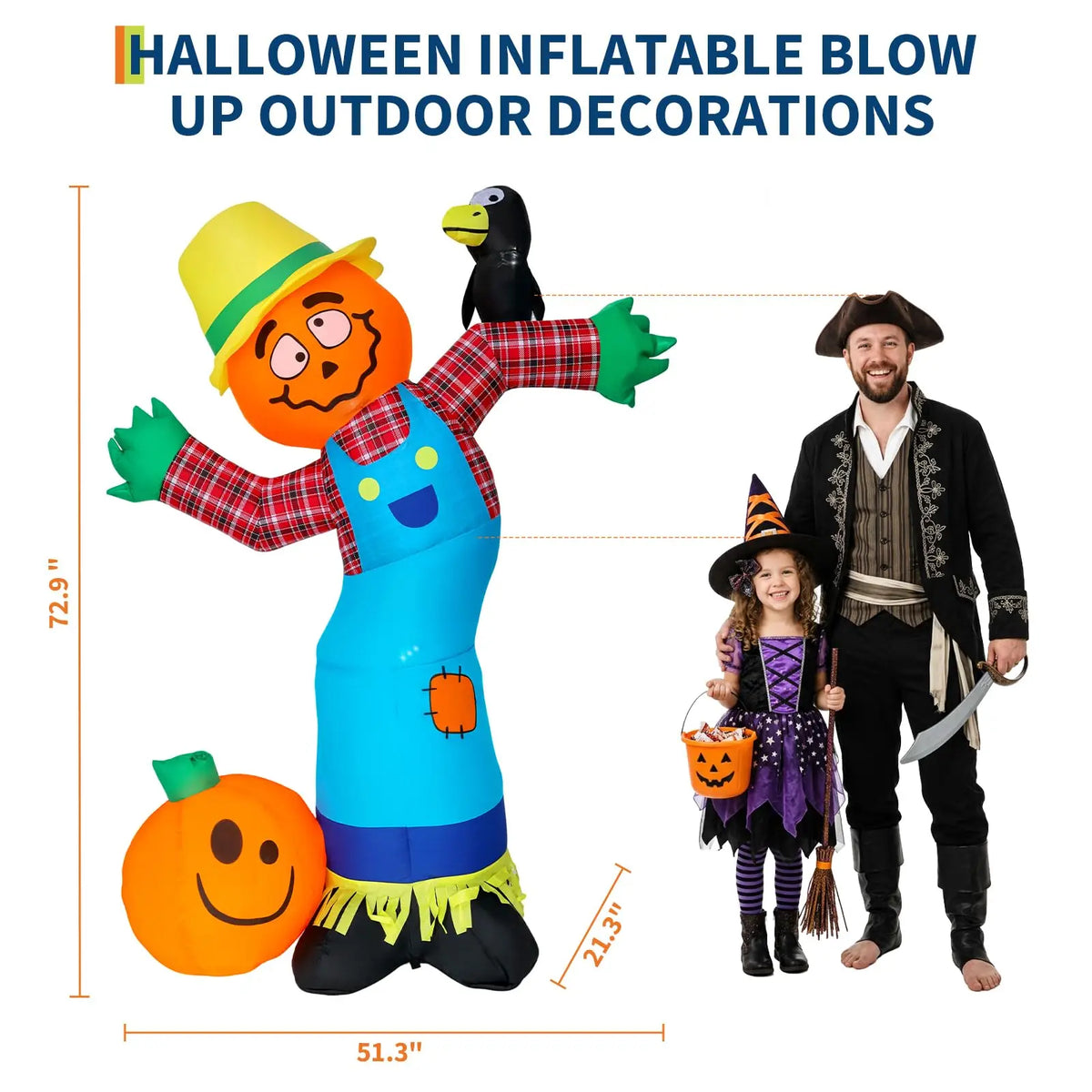 Lighted Halloween Pumpkin Scarecrow Inflatable Lawn and Porch Decoration
