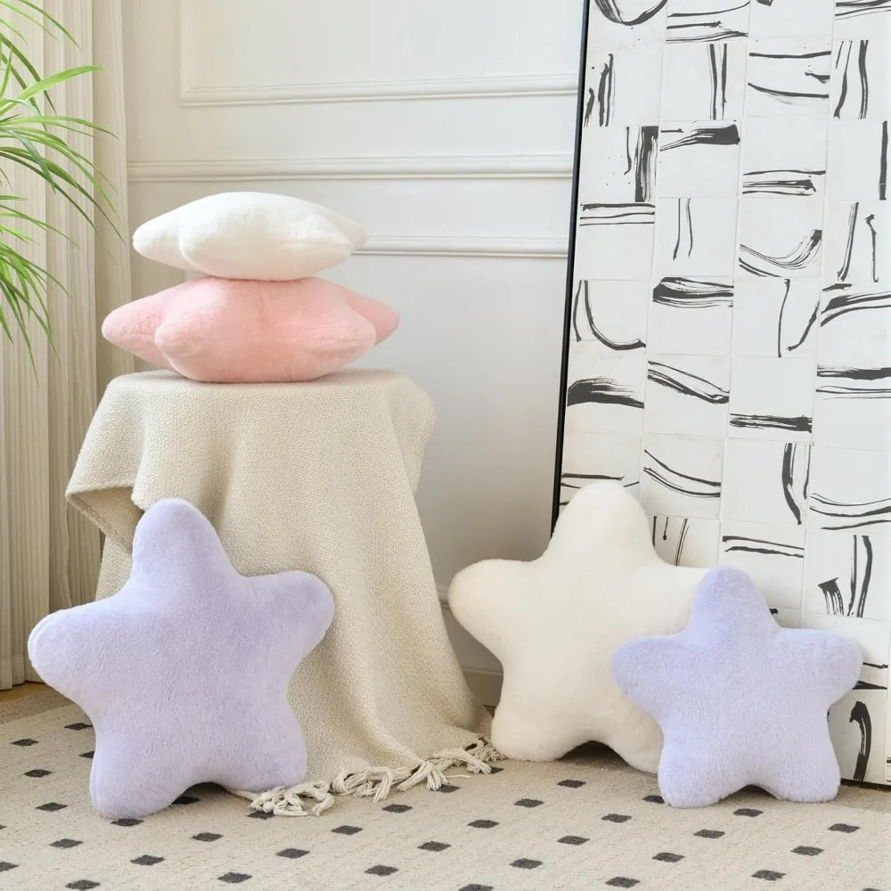 15" Star Pillow, Soft Faux Rabbit Fur Throw Pillow for Couch Bedroom, Plush Floor Cushion Decorative Star Shaped Pillow