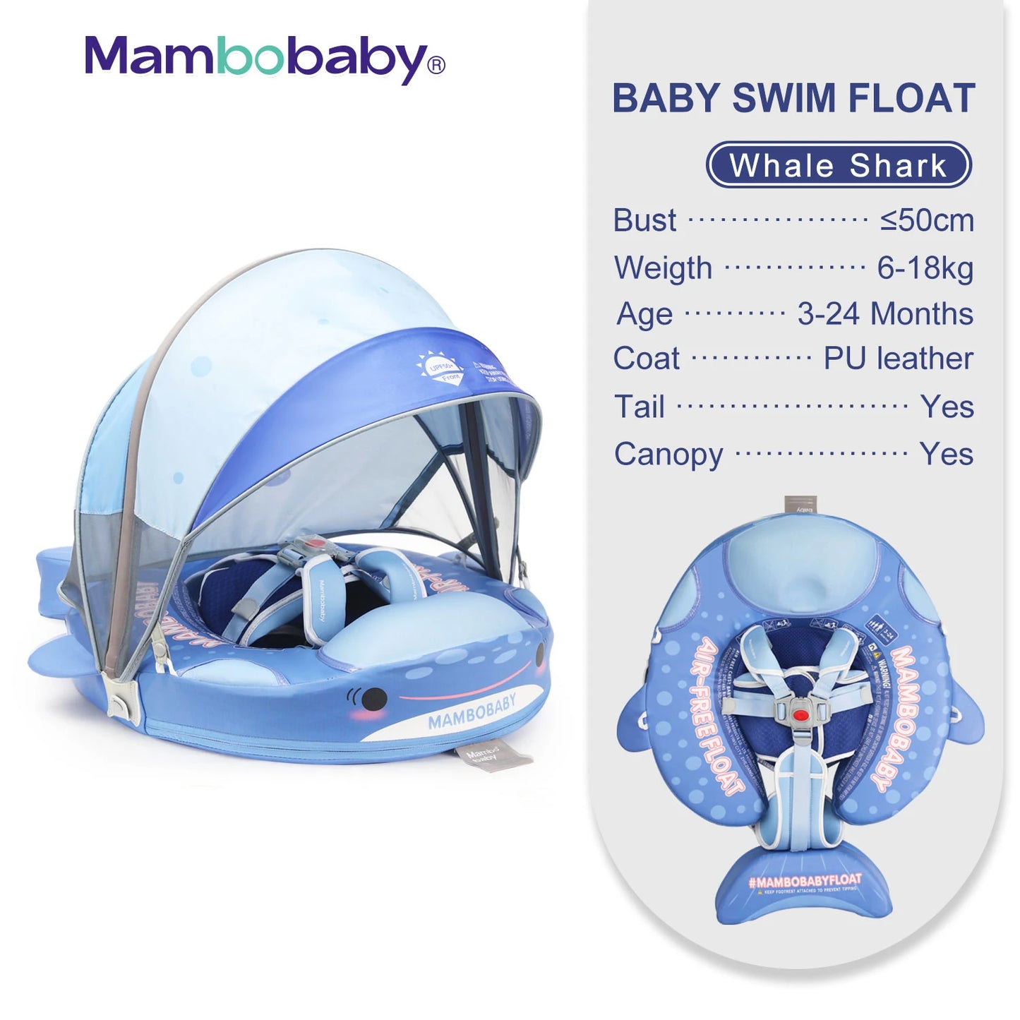 Mambobaby Animal Float Non Inflatable Baby Swimming Buoy With Canopy