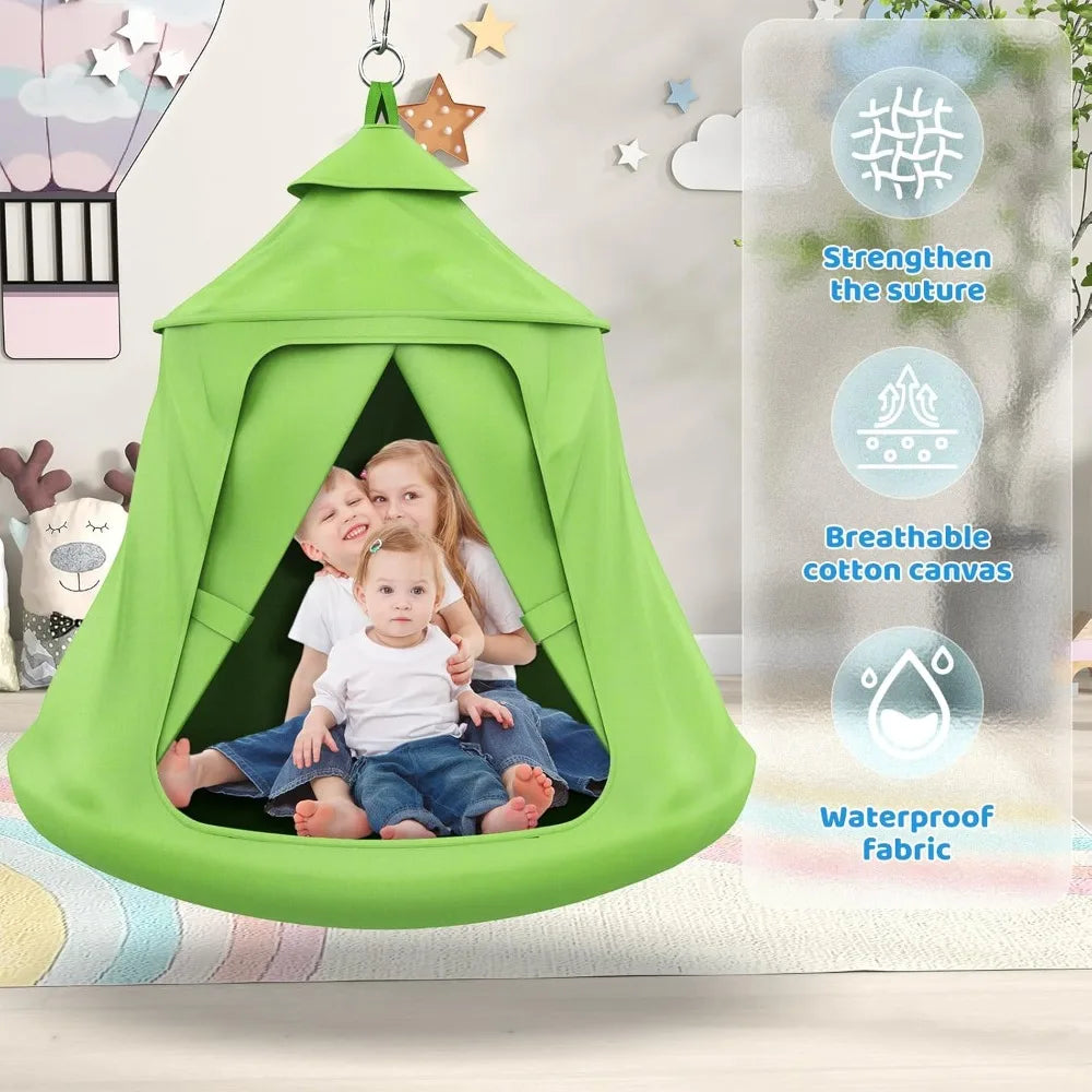 X-Shaped Swing Frame with Tent Swing, Sensory Swing & Hammock Chair, 330 lbs Capacity, Rainbow Lights, Indoor/Outdoor (Green)