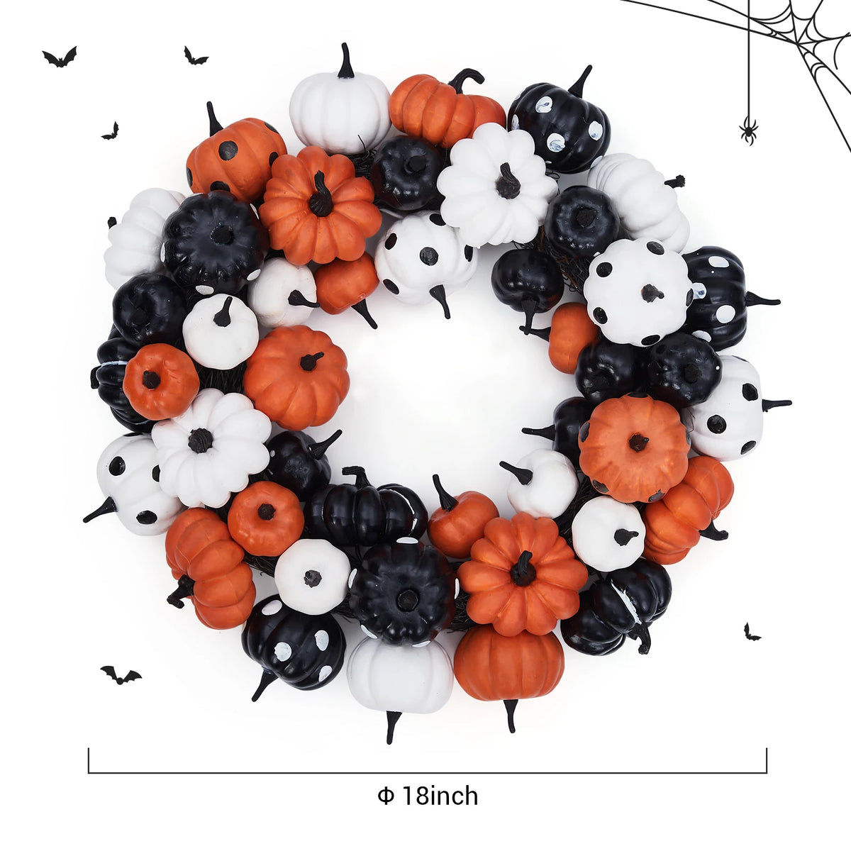 Halloween Pumpkin Wreath with Rattan Base for Fall Home Decor
