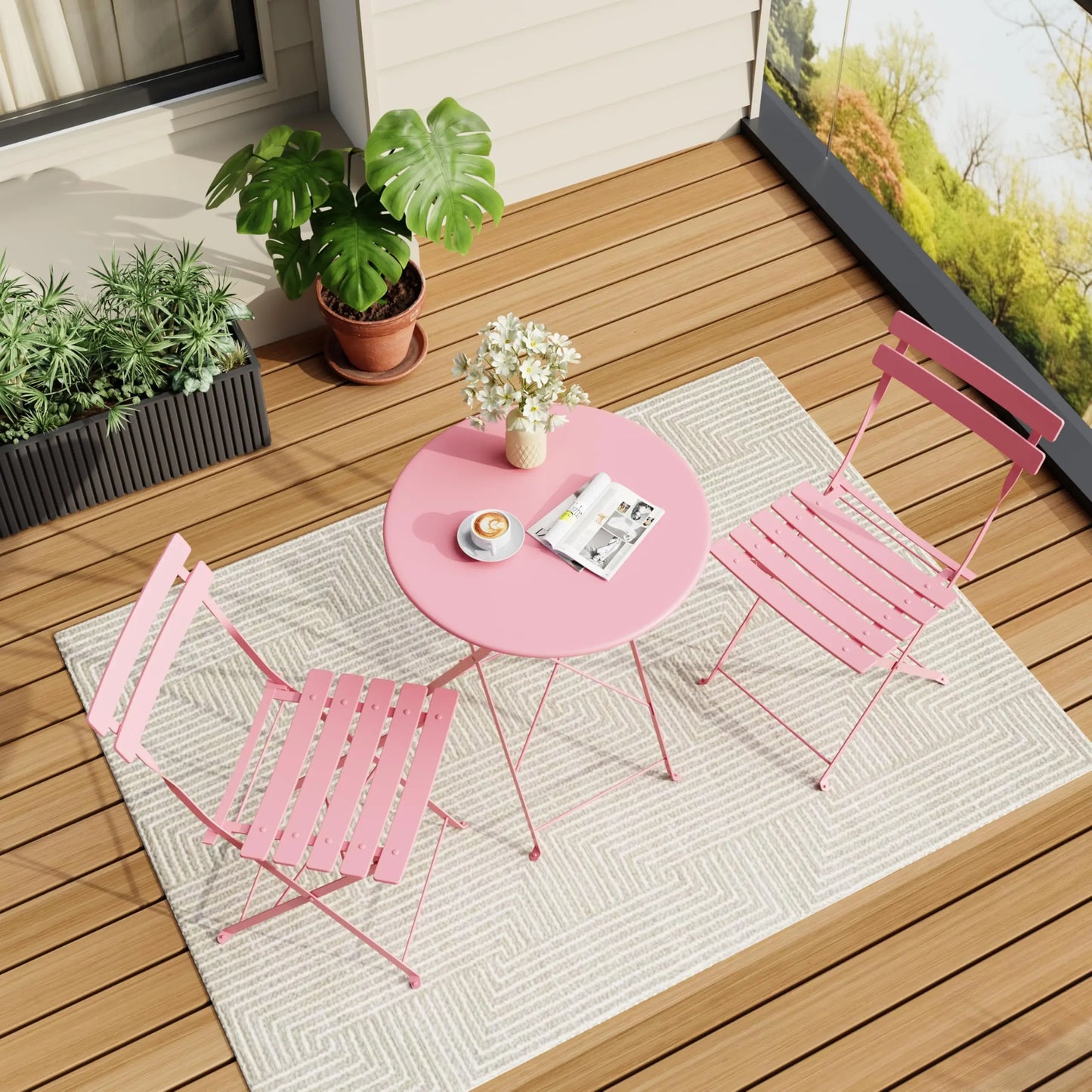 XIUWO Folding Bistro Table And Chairs Outdoor Patio Set