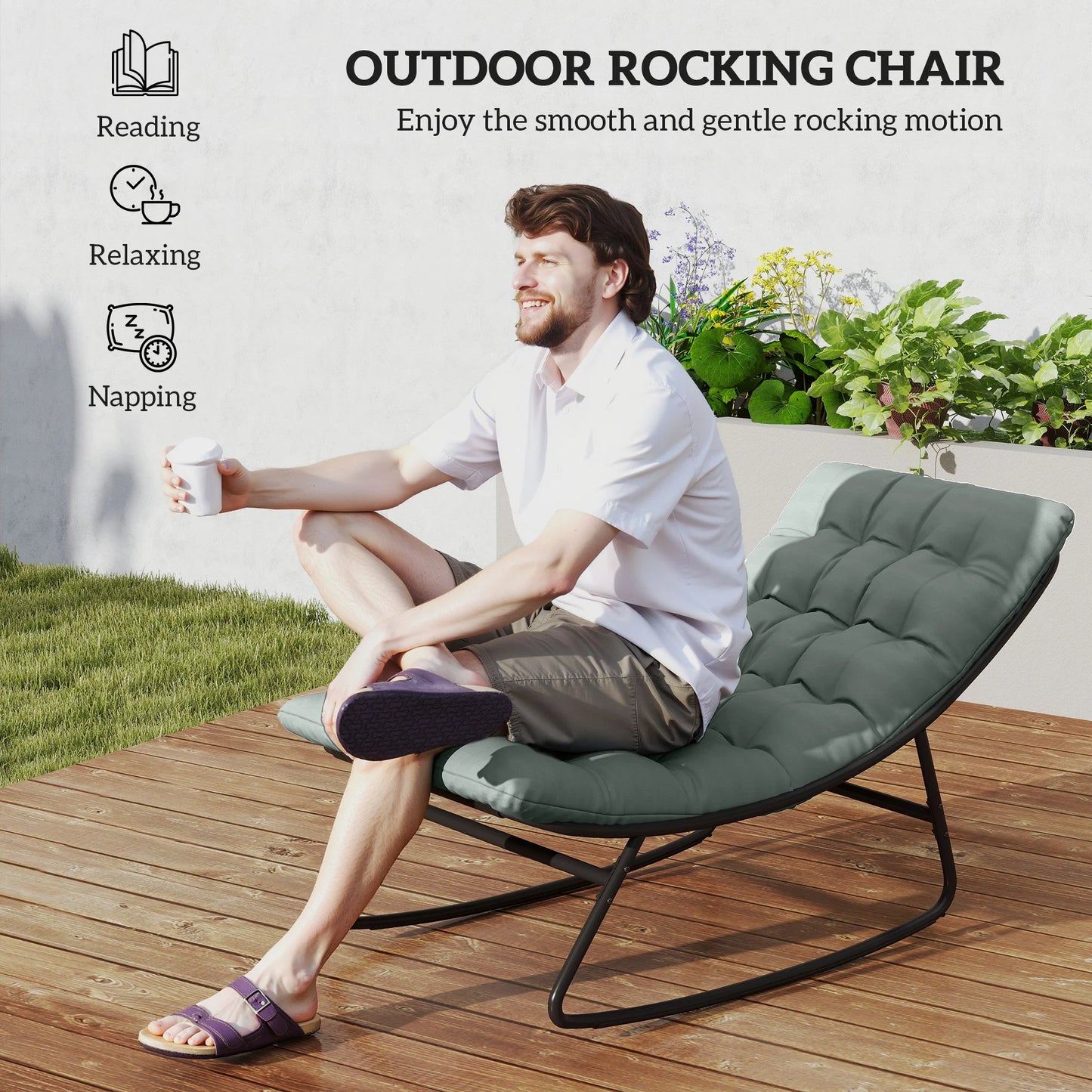 Outsunny Outdoor Rocking Chairs With Durable Metal Frame