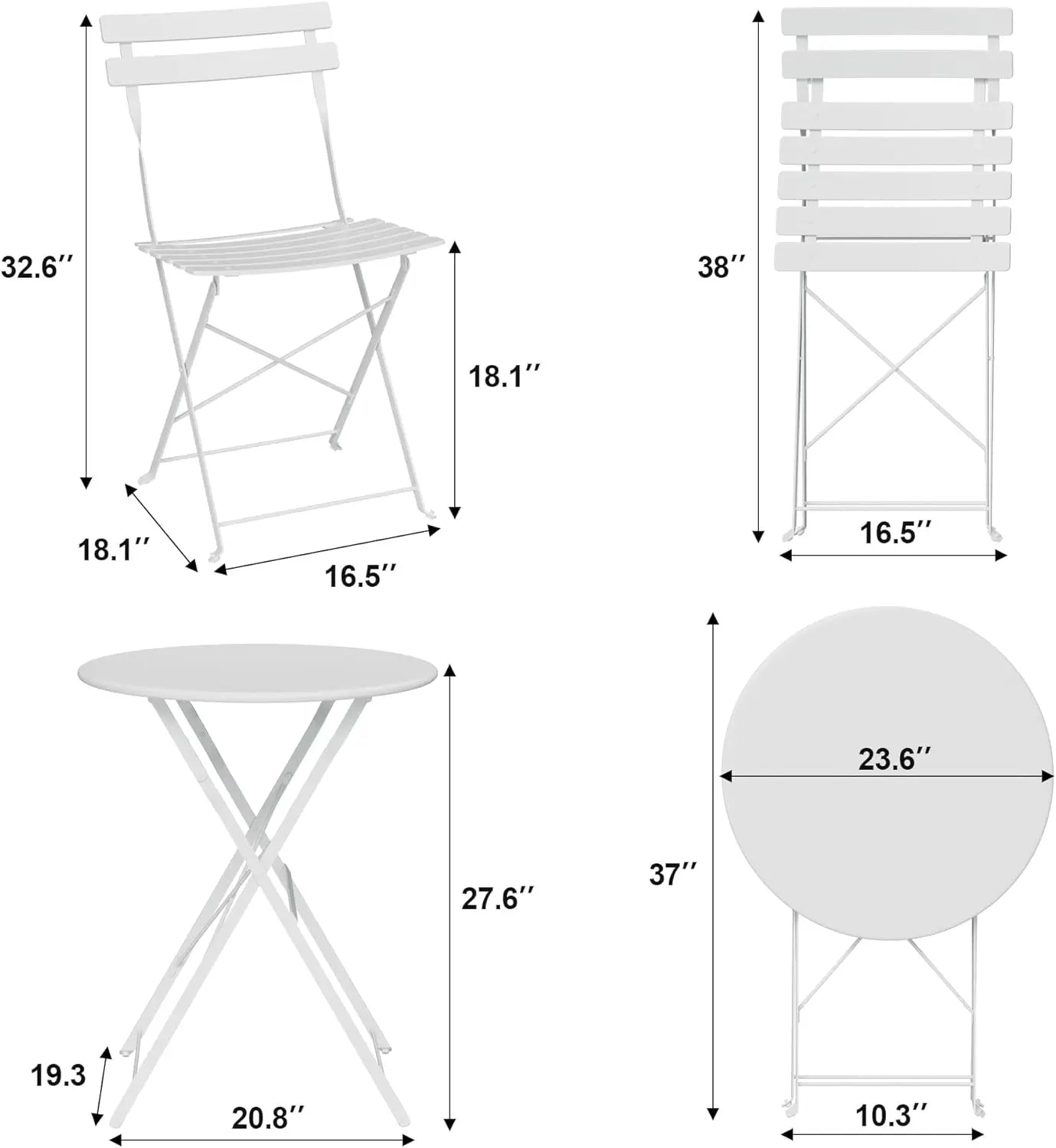 TWISTER.CK Three Piece Patio Bistro Set Folding Iron Table Chairs