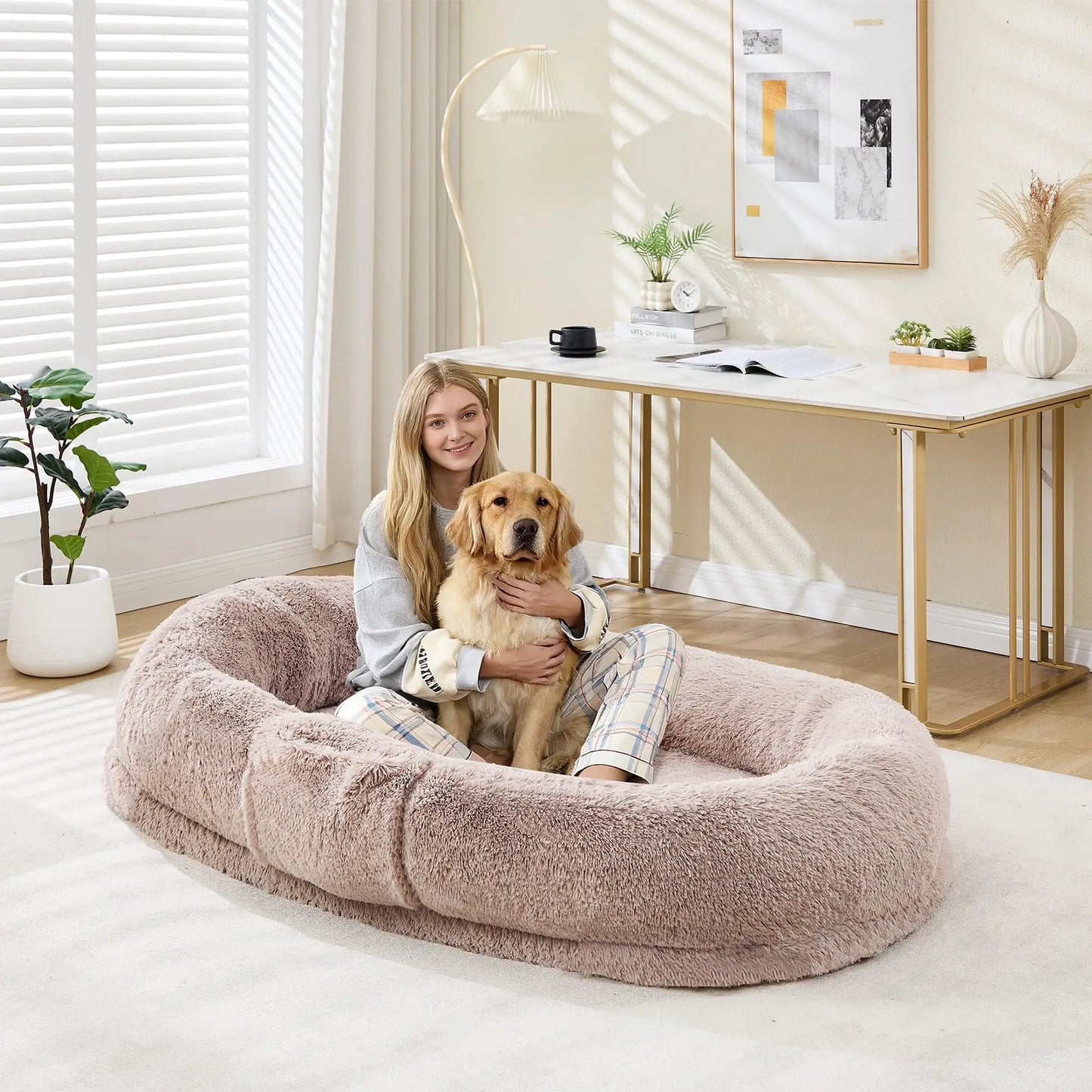 HiMISS Human and Pet Shared Bed Plush FleeceNest With Headrest