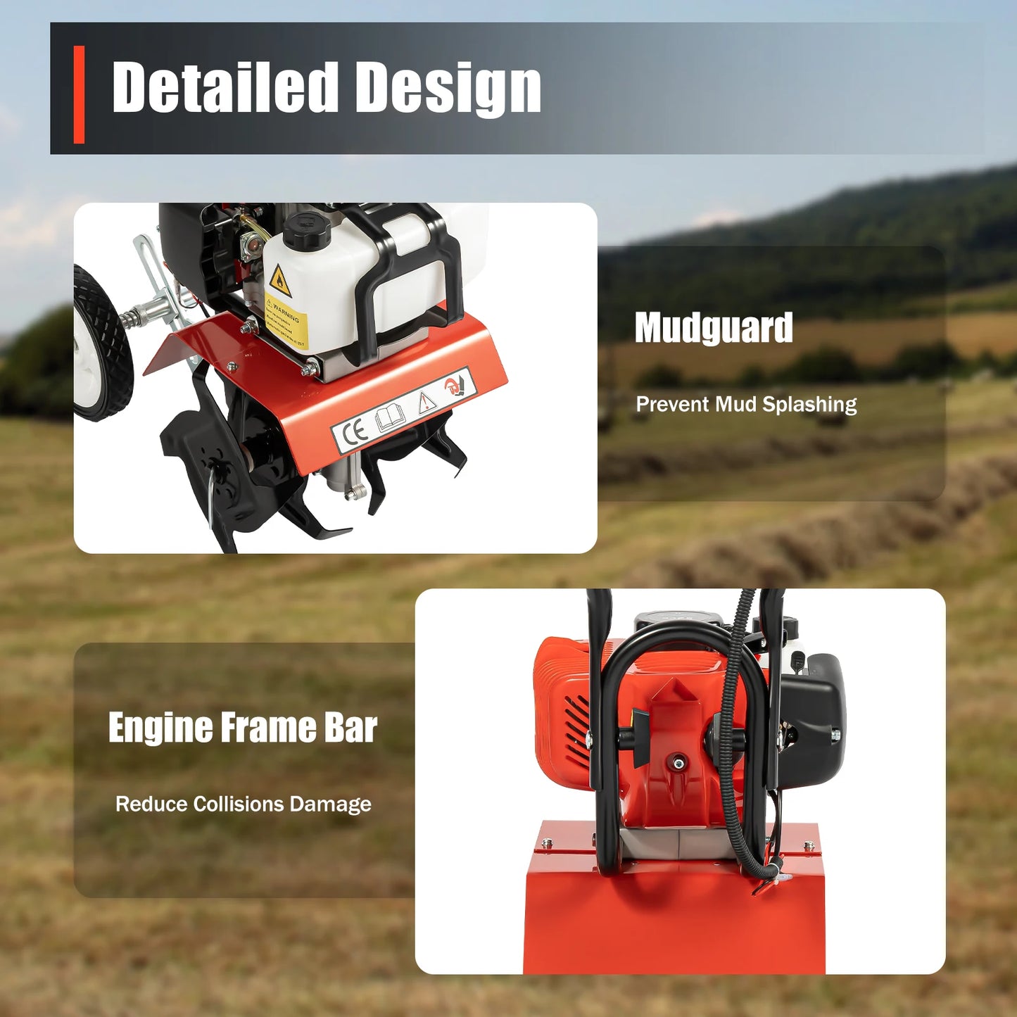 Bymaocar Gasoline Tiller 1.9kW 2-Stroke With 4 Blades