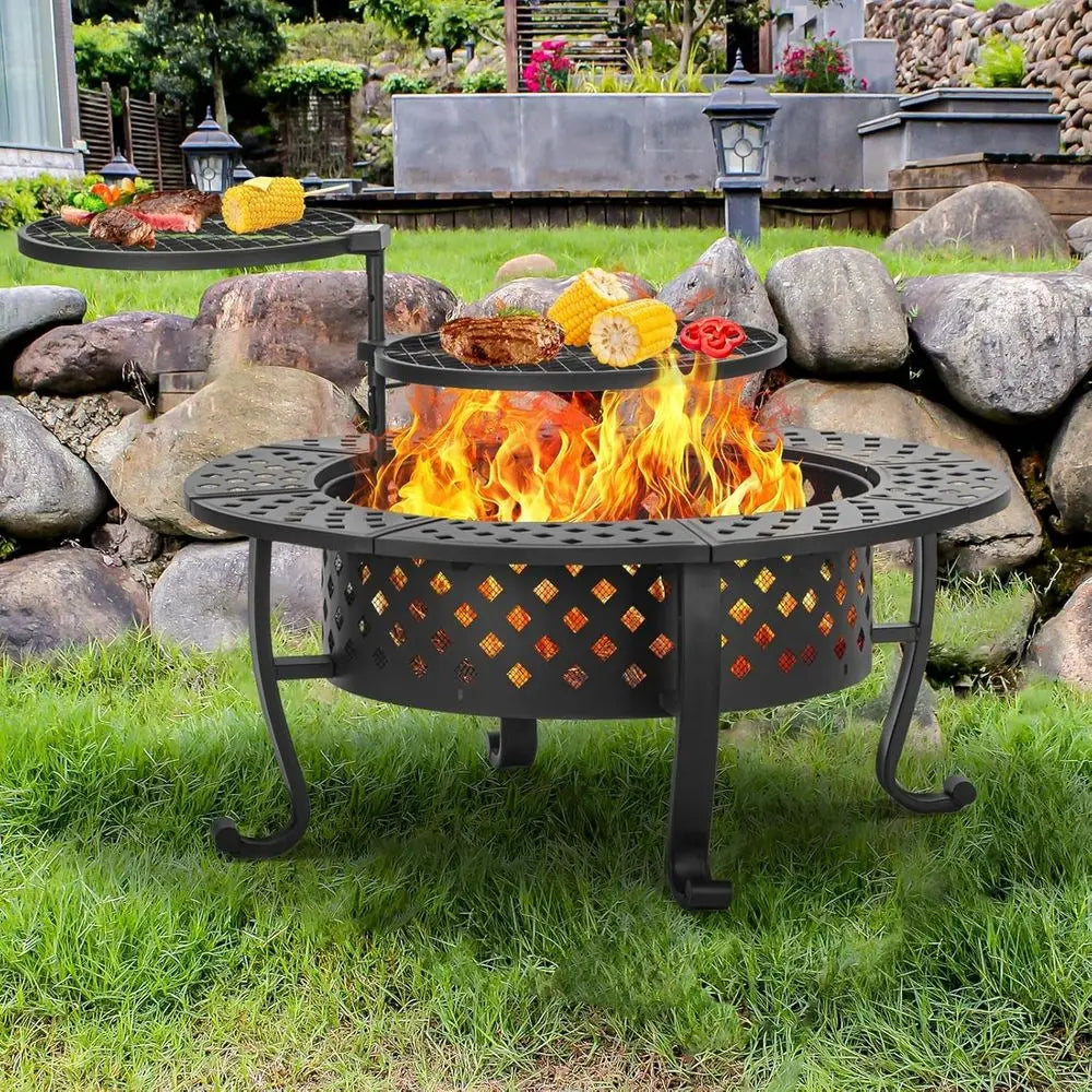 Weatherproof 3 In 1 Fire Pit With Grills And Poker