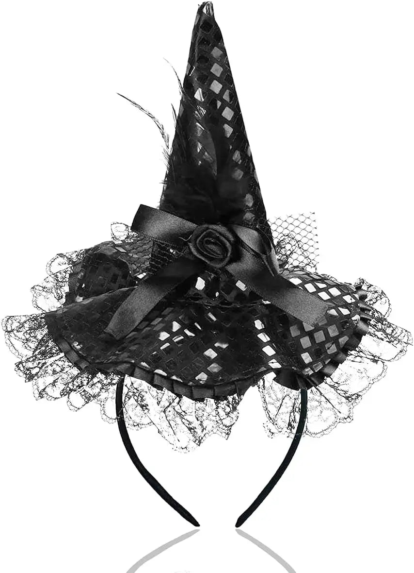 Sparkly Witch Hat Headband for Women Comfortable Halloween Costume Accessory