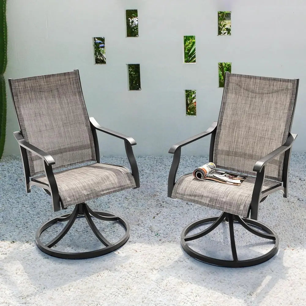 Swivel Outdoor Patio Dining Chair Set With High Back Frame