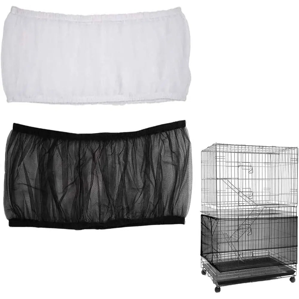 Bird Cage Seed Catcher (2 Pack), Airy Gauze Cover Seeds Guard Dust-Proof Birdcage Accessories Mesh Net Cover (Black + White, XL)