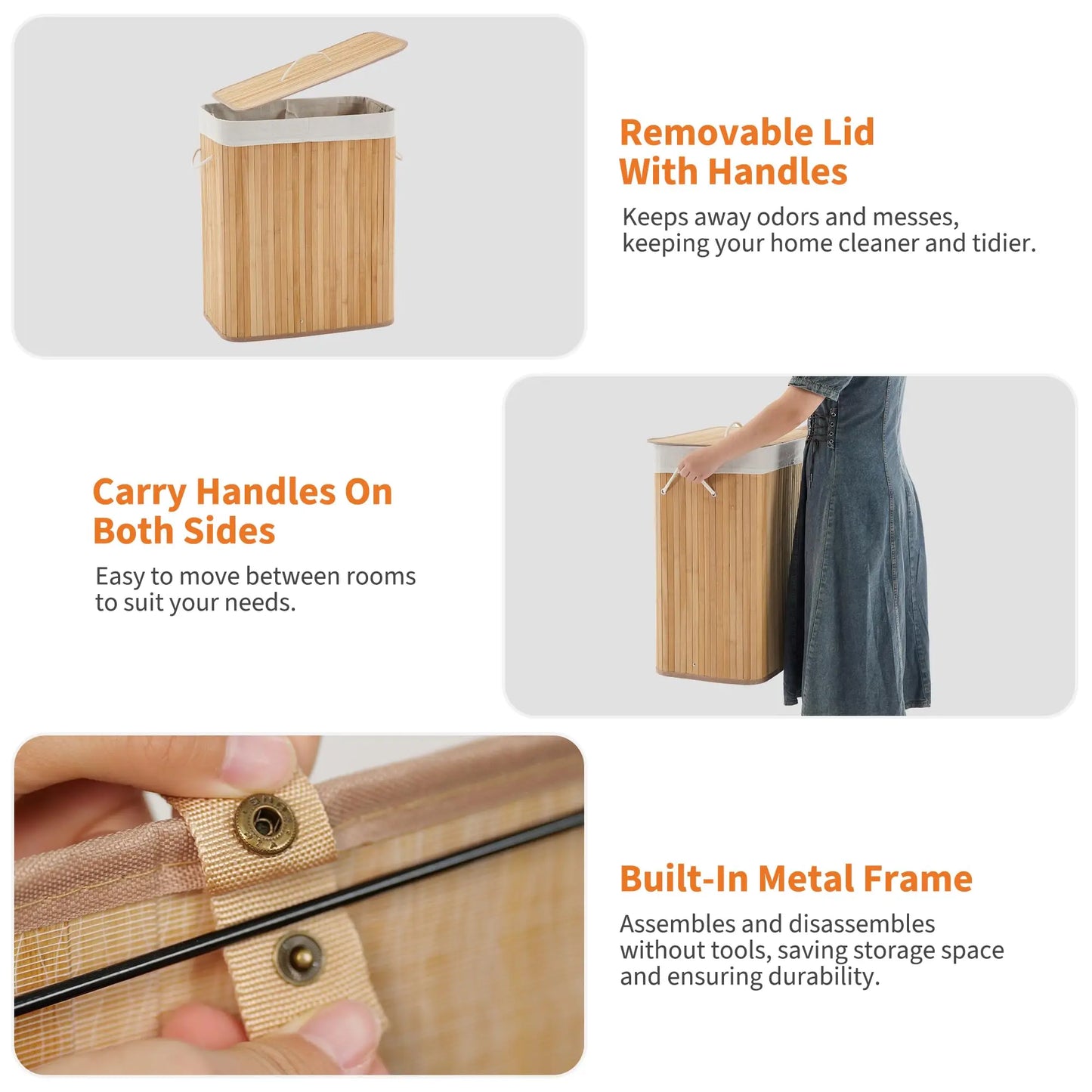 HiMISS Bamboo Laundry Hamper With Removable Four Section Liner