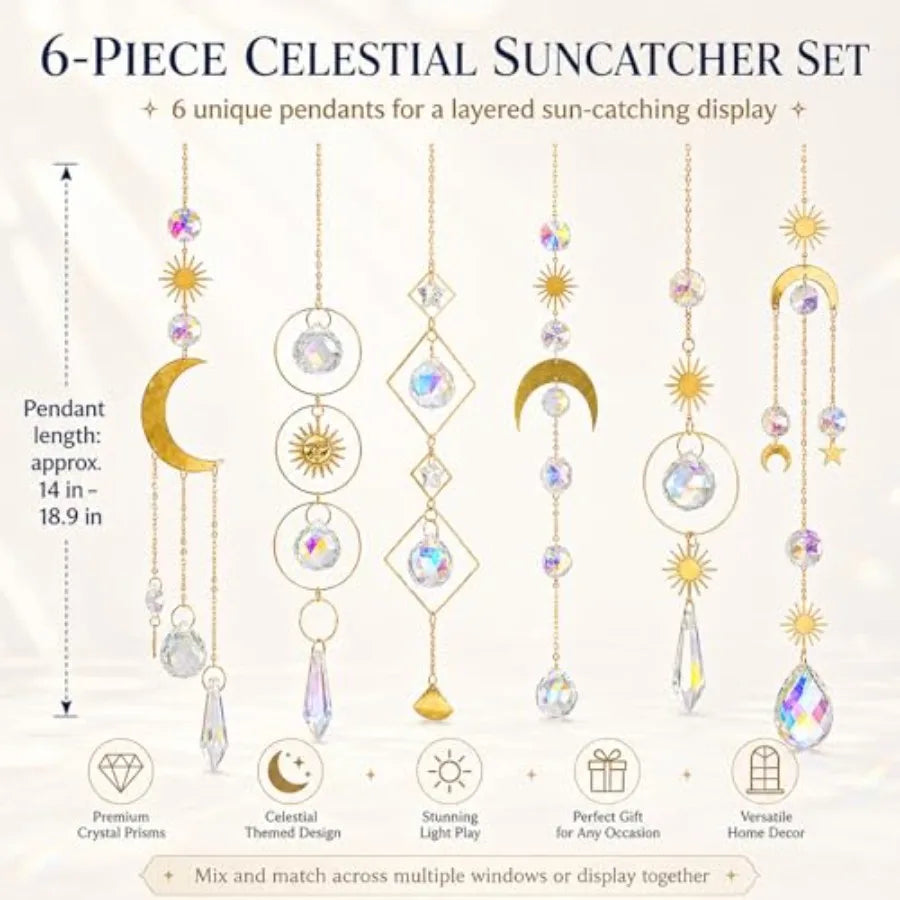 Six Piece Crystal Suncatcher Hanging Pendant Ornament For Window Garden