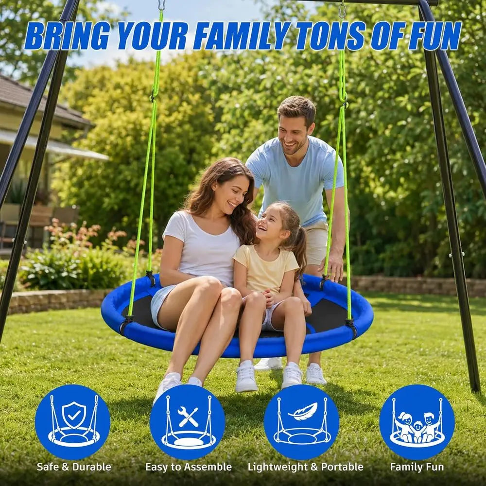 Heavy-Duty 600LB Tree Swing with Waterproof Seat for Kids and Adults - Blue