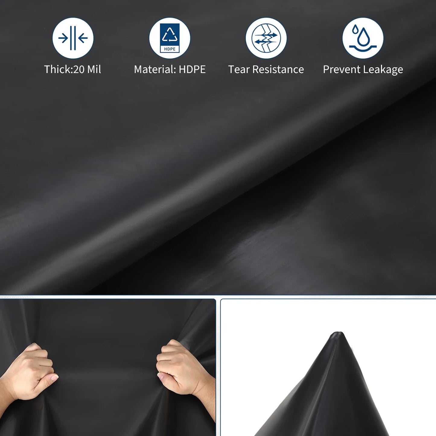 20 Mil HDPE Pond Liner, Heavy Duty Fish Koi Pond Waterproof Liner For Outdoor Garden Waterfall Fountain, 10x13 to 20x25 ft