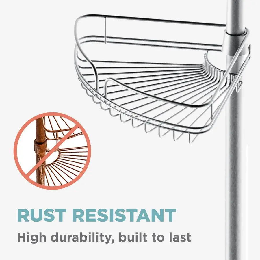 Rust Resistant Tension Pole Corner Shower Caddy With 4 Baskets And Towel Bar