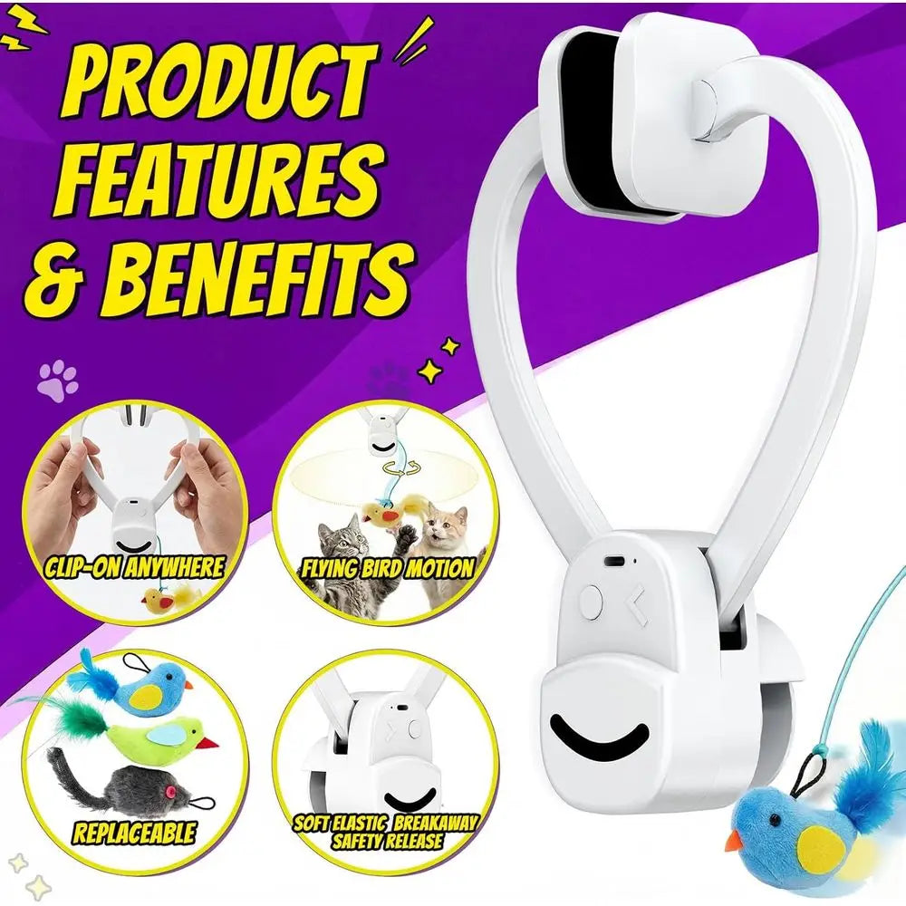 Interactive Cat Toy USB Rechargeable Bird Wand Chase For Indoor Cats