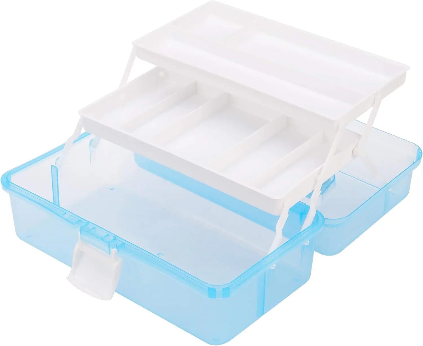 Plastic Storage Box With Handle Latching Lid Expandable Trays