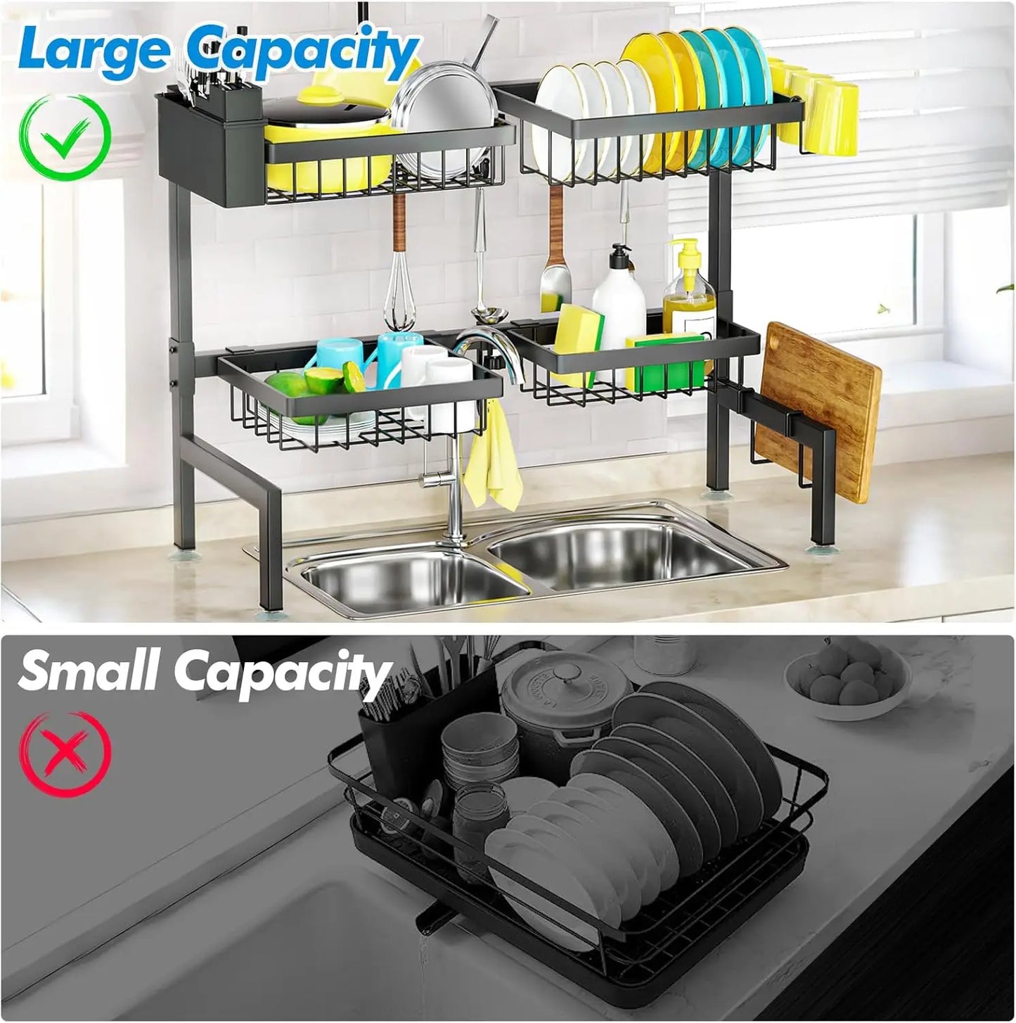 Over The Sink Dish Drying Rack 2-Tier With 4 Baskets