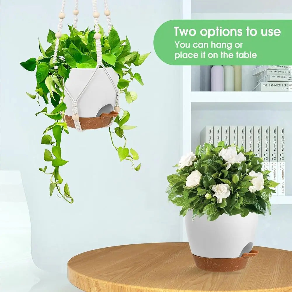 Hanging Planters Indoor Outdoor Plants, 2 Pack Self Watering Hanging Pots, Hanging Plant Baskets with Drainage Holes & 2 Types o