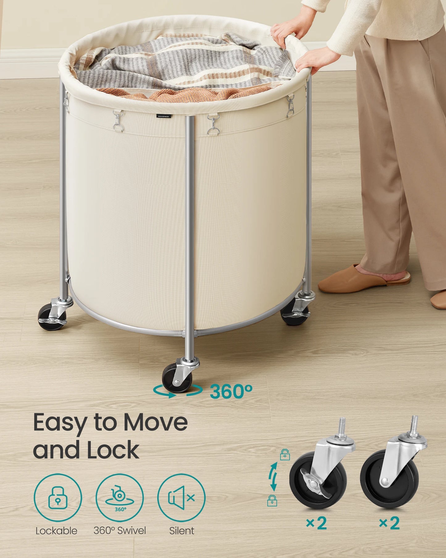 SONGMICS Heavy Duty Rolling Laundry Hamper With Wheels