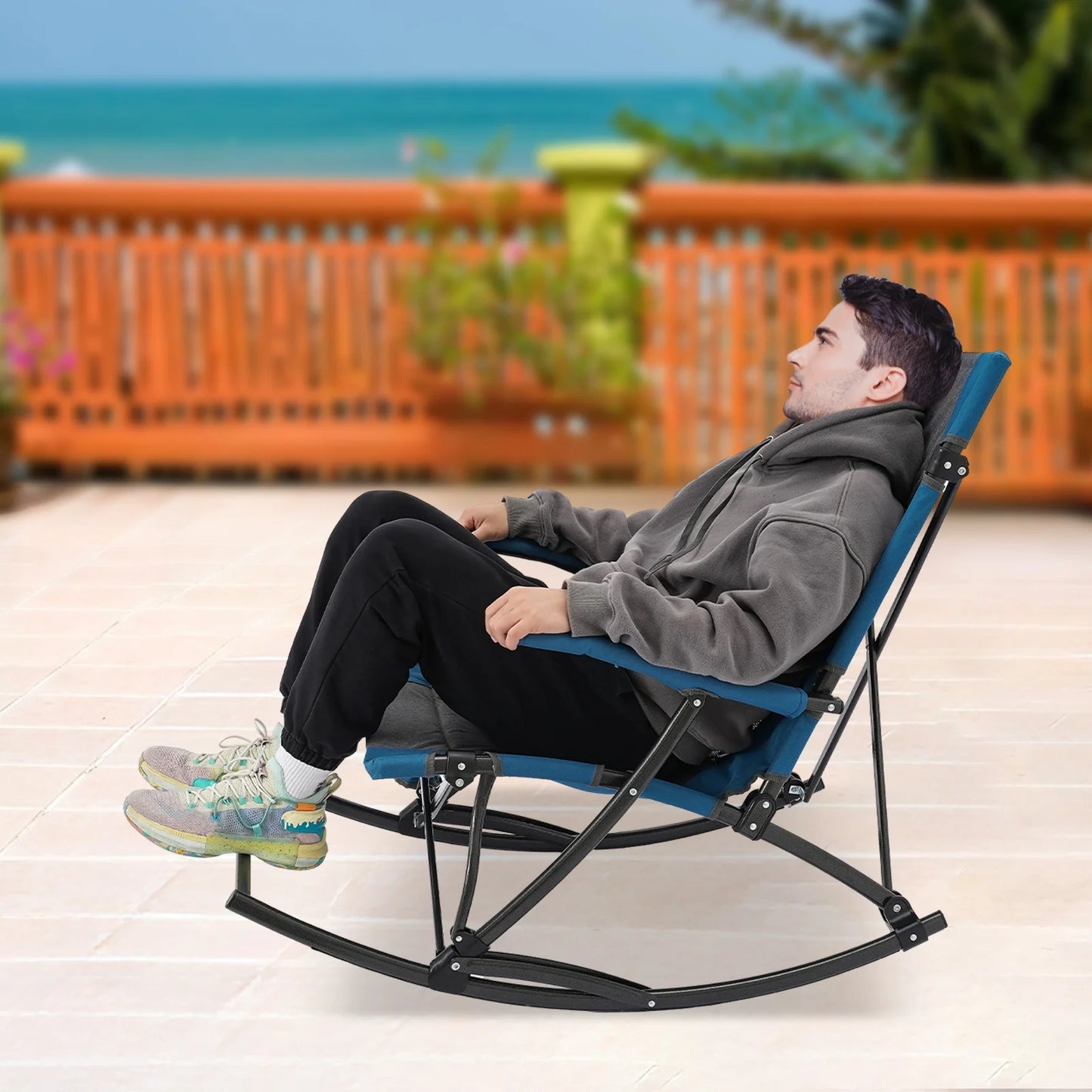 Bymaocar Folding Rocking Camping Chair With Storage Bag Load 150kg