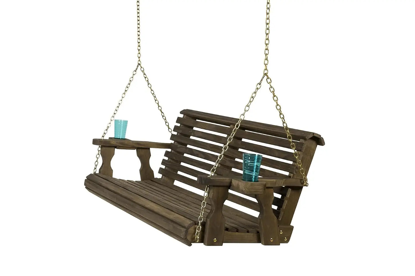 Heavy Duty 700LBS 4FT Wooden Porch Swing, Roll Back Design & Cup Holders for Outdoor, Custom