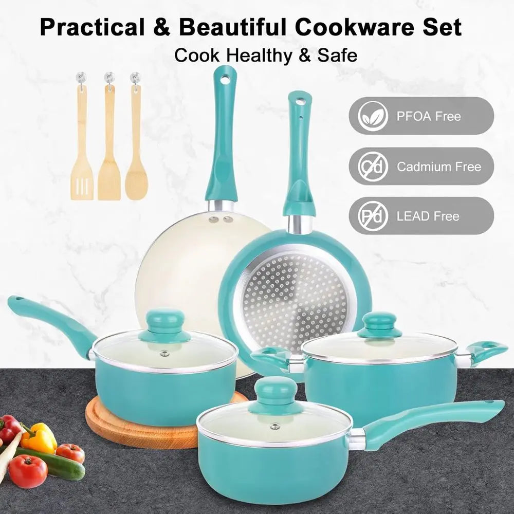 Pots and Pans Set Nonstick, 11pcs Kitchen Cookware Sets Induction Cookware, Non Stick Cooking Set, Stay Cool Handle & Bamboo Kit