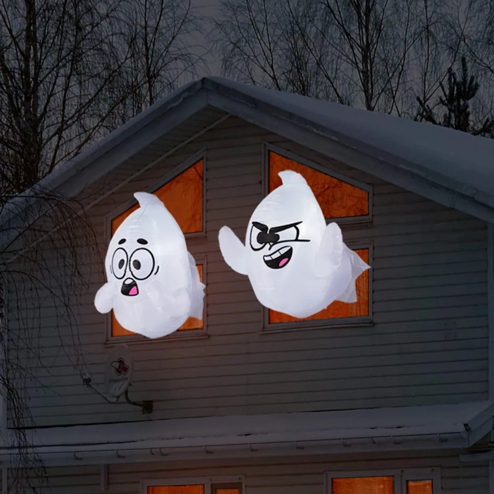 Halloween Inflatable Window Ghosts With LED Lights Outdoor Decorations