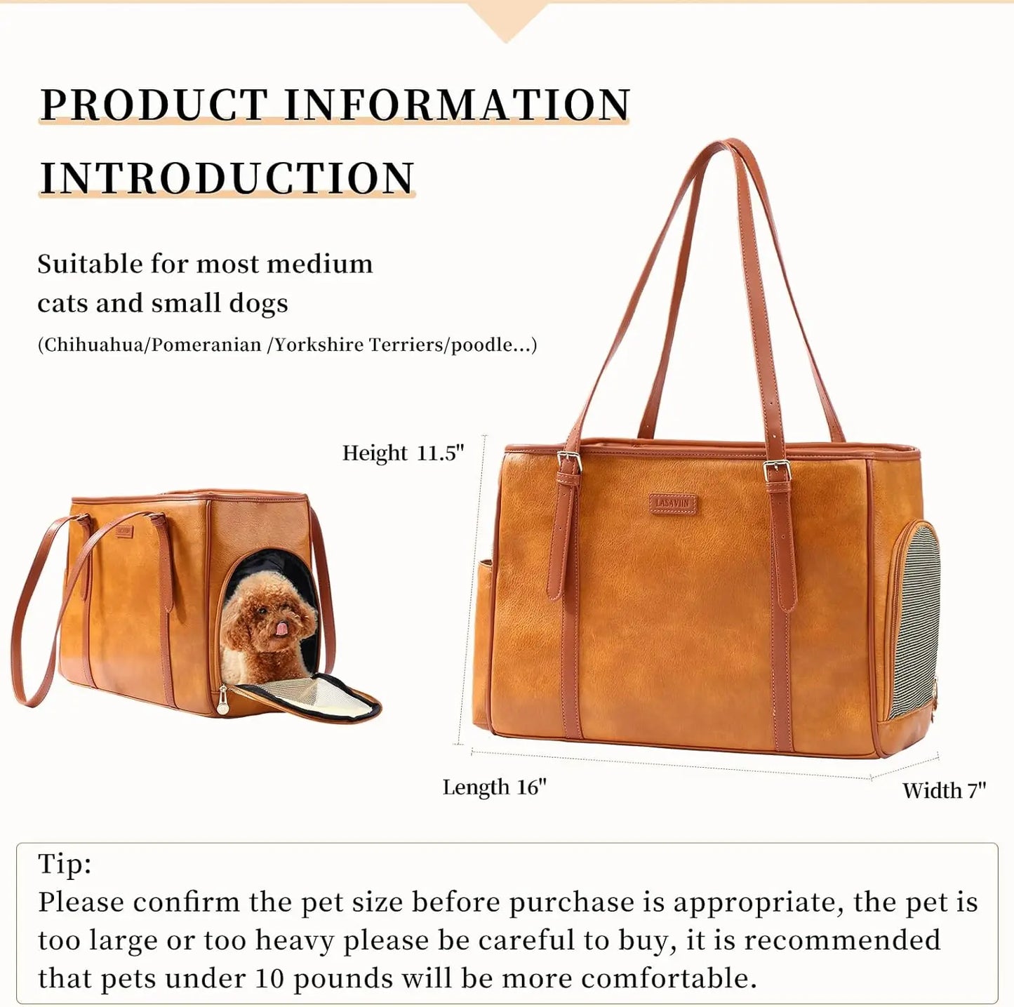 Pet Carrier Leather Bag Soft Sided For Small Dogs Cats