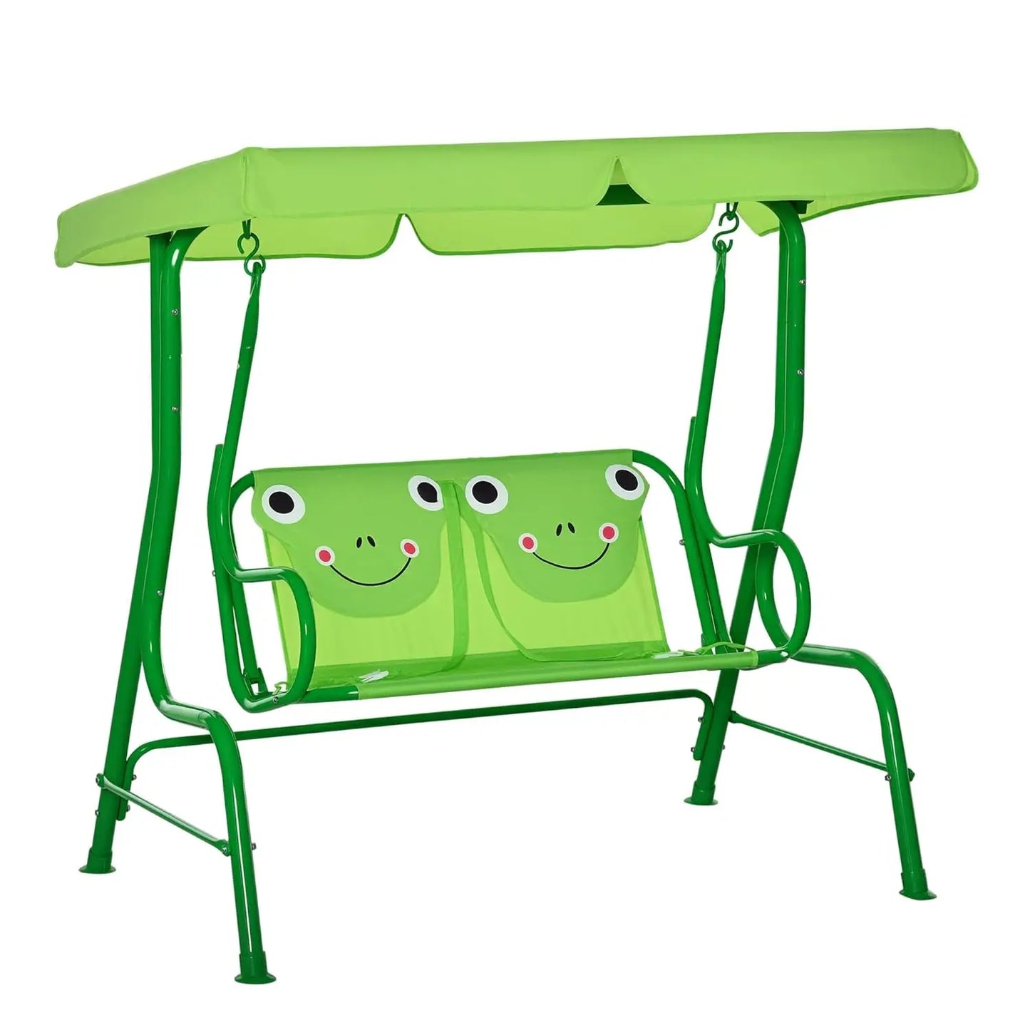 Kids Patio Swing, 2-Seater Outdoor Swing Chair with Adjustable Canopy and Safety Belt, Lion Pattern Hanging Swing, Customized
