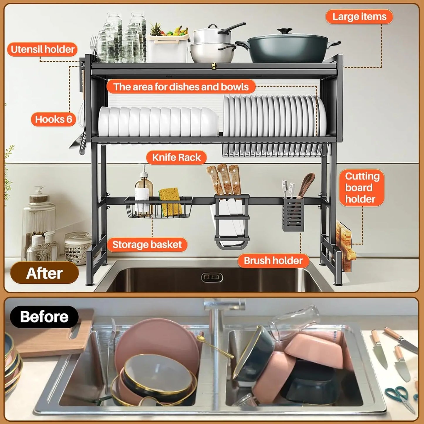 Over the Sink Stainless Steel 3 Tier Rack with Lid