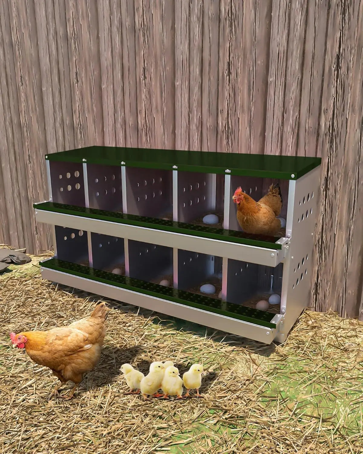 TWISTER.CK Metal Chicken Coop Nesting Box With Rollout Egg Collection