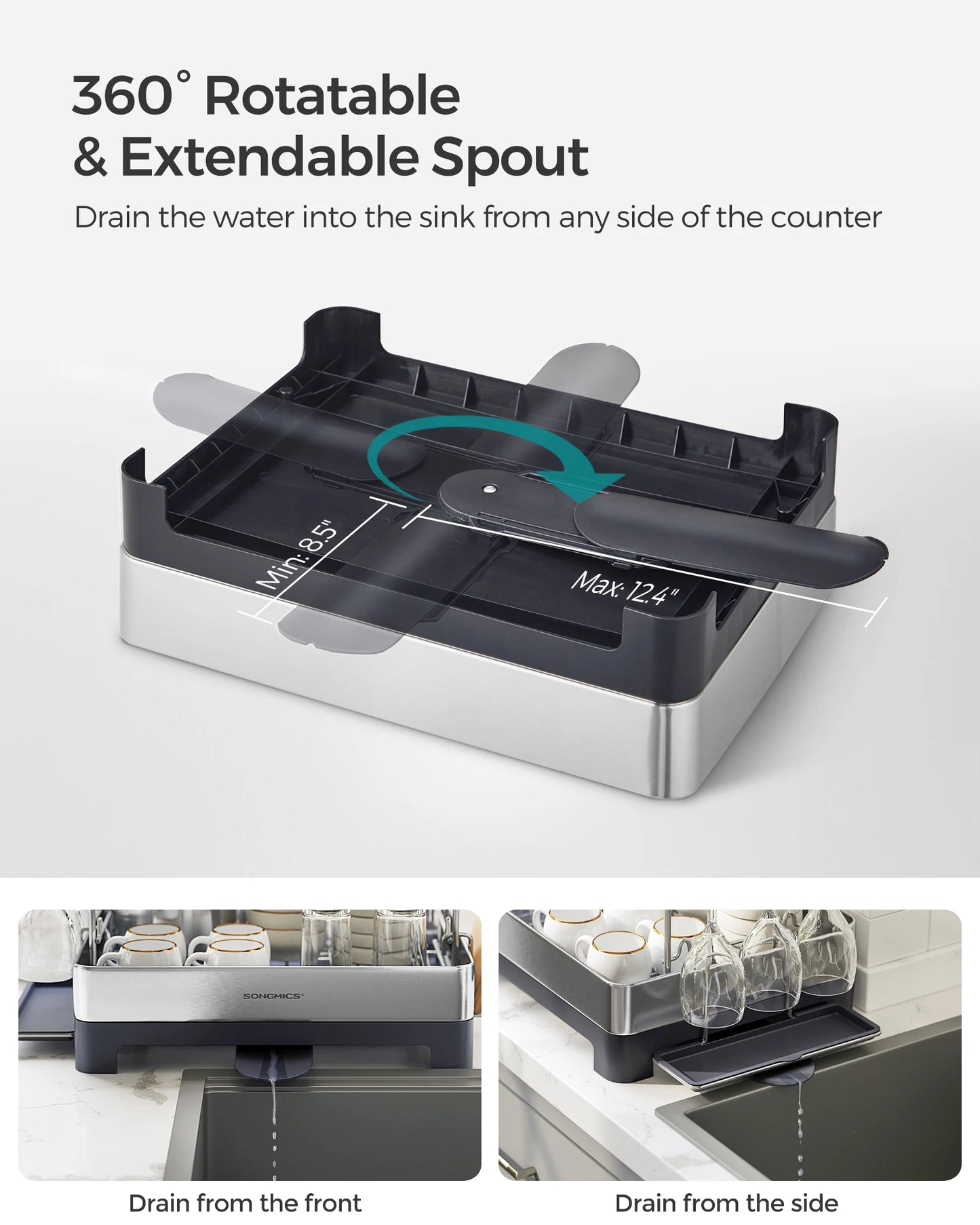 SONGMICS 2 Tier Dish Drying Rack With Rotatable Drain Spout