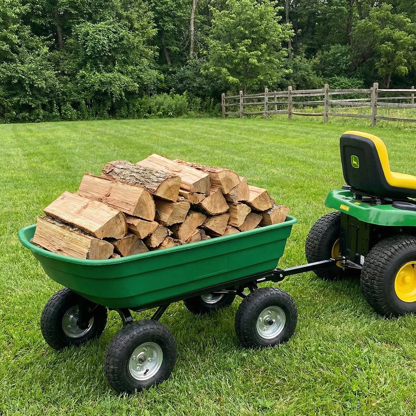 Heavy Duty 4 Wheel Garden Dump Cart 600 lb Utility Wheelbarrow Wagon With Poly Bed D-Handle For Yard Lawn Landscaping