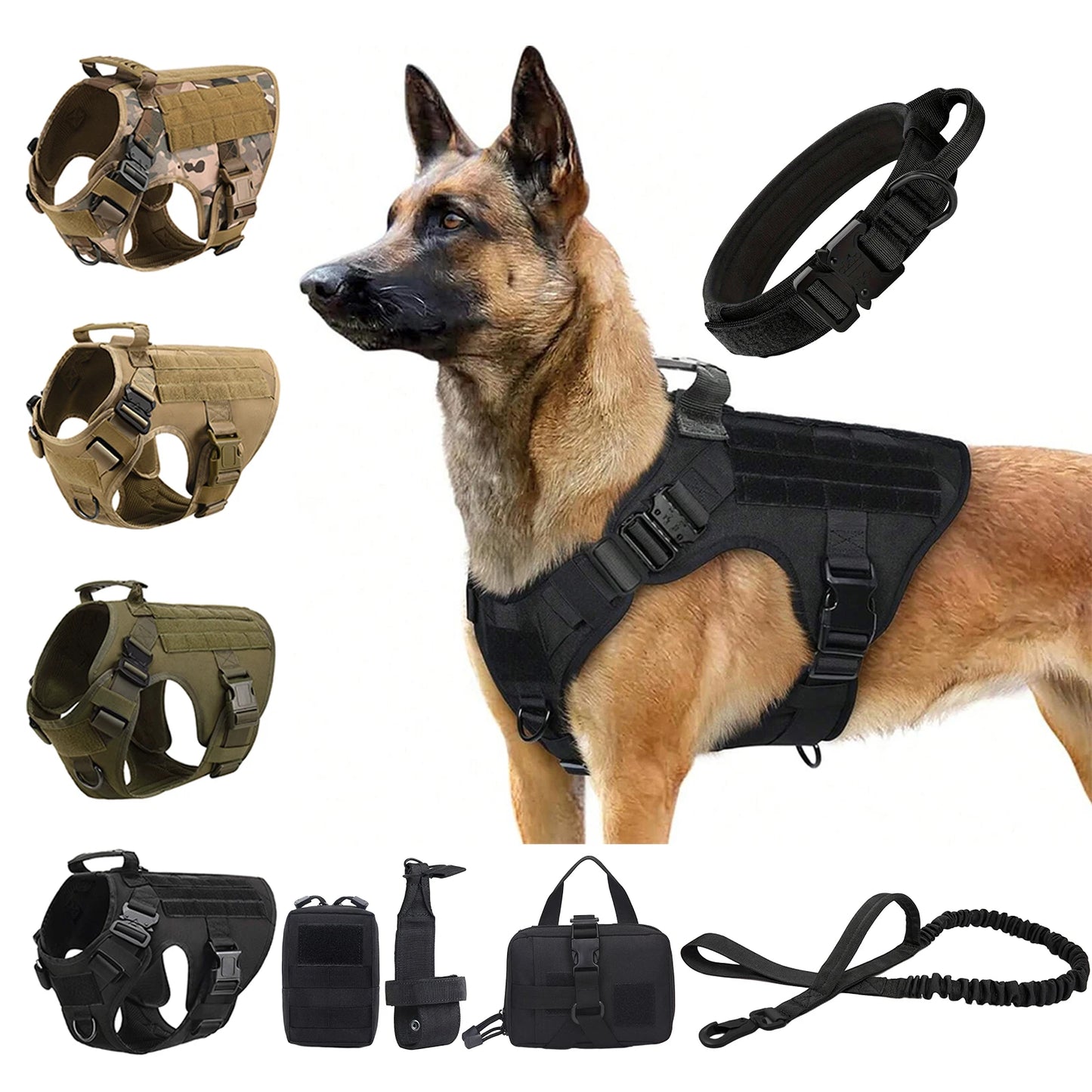 PETRAVELCN Tactical Dog Harness Vest Molle Pouches For Training