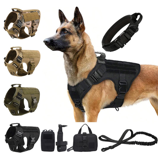 PETRAVELCN Tactical Dog Harness Vest Molle Pouches For Training