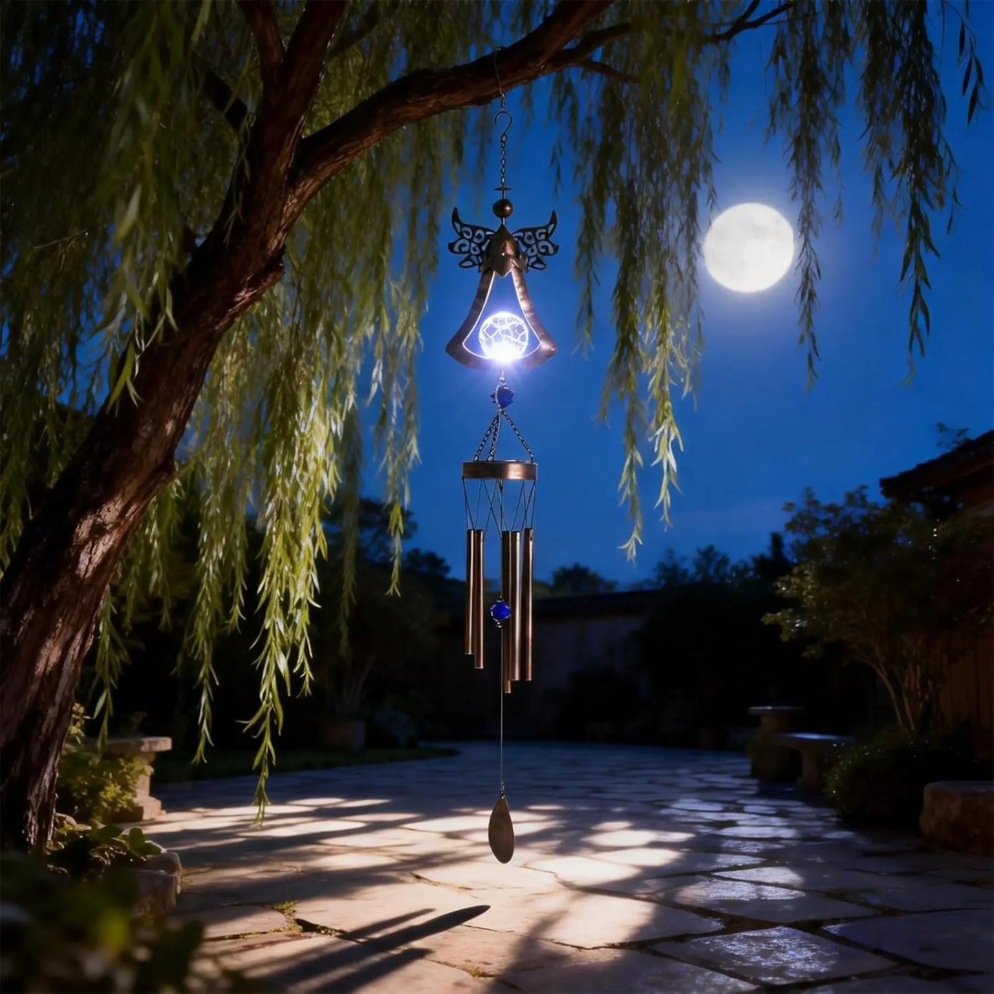 Solar Wind Chime With Crackle Glass Ball LED Lights