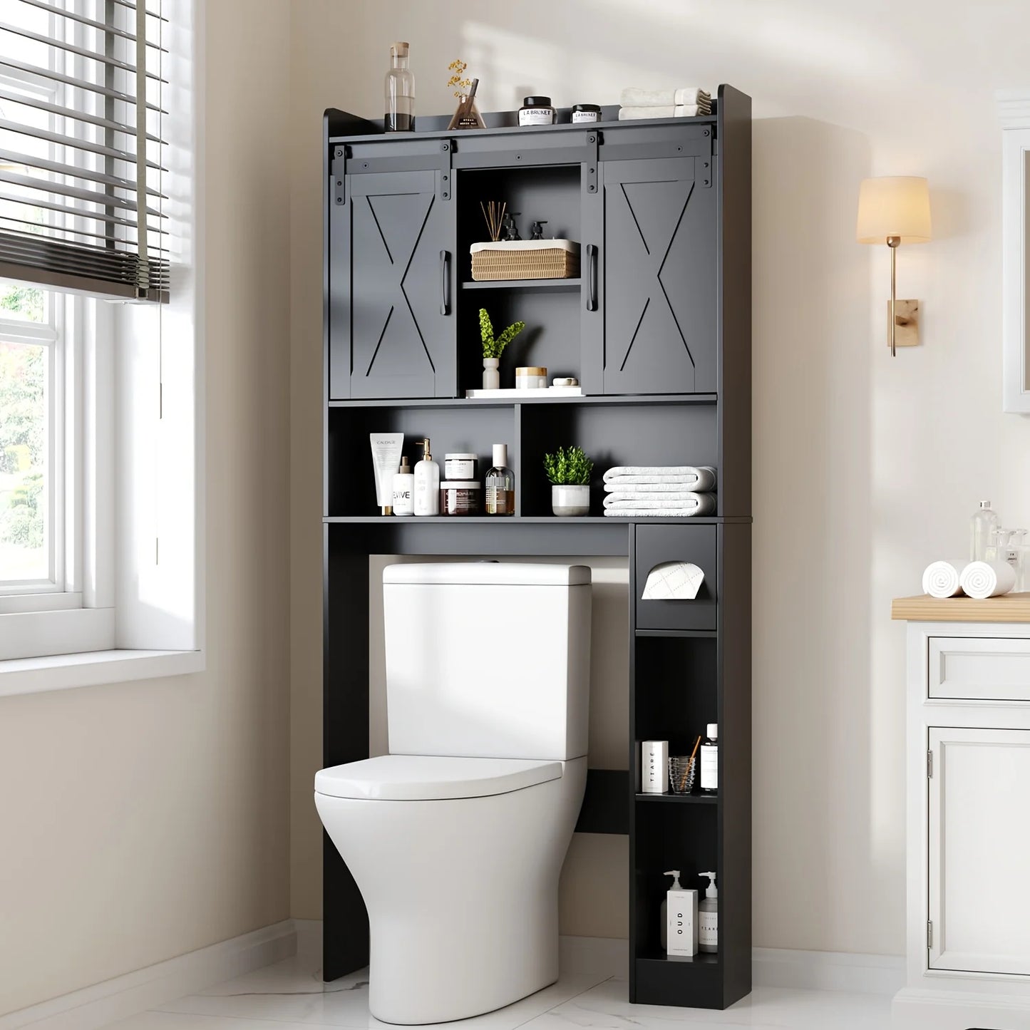 VABCHES Over Toilet Storage Cabinet With Toilet Paper Holder Stand