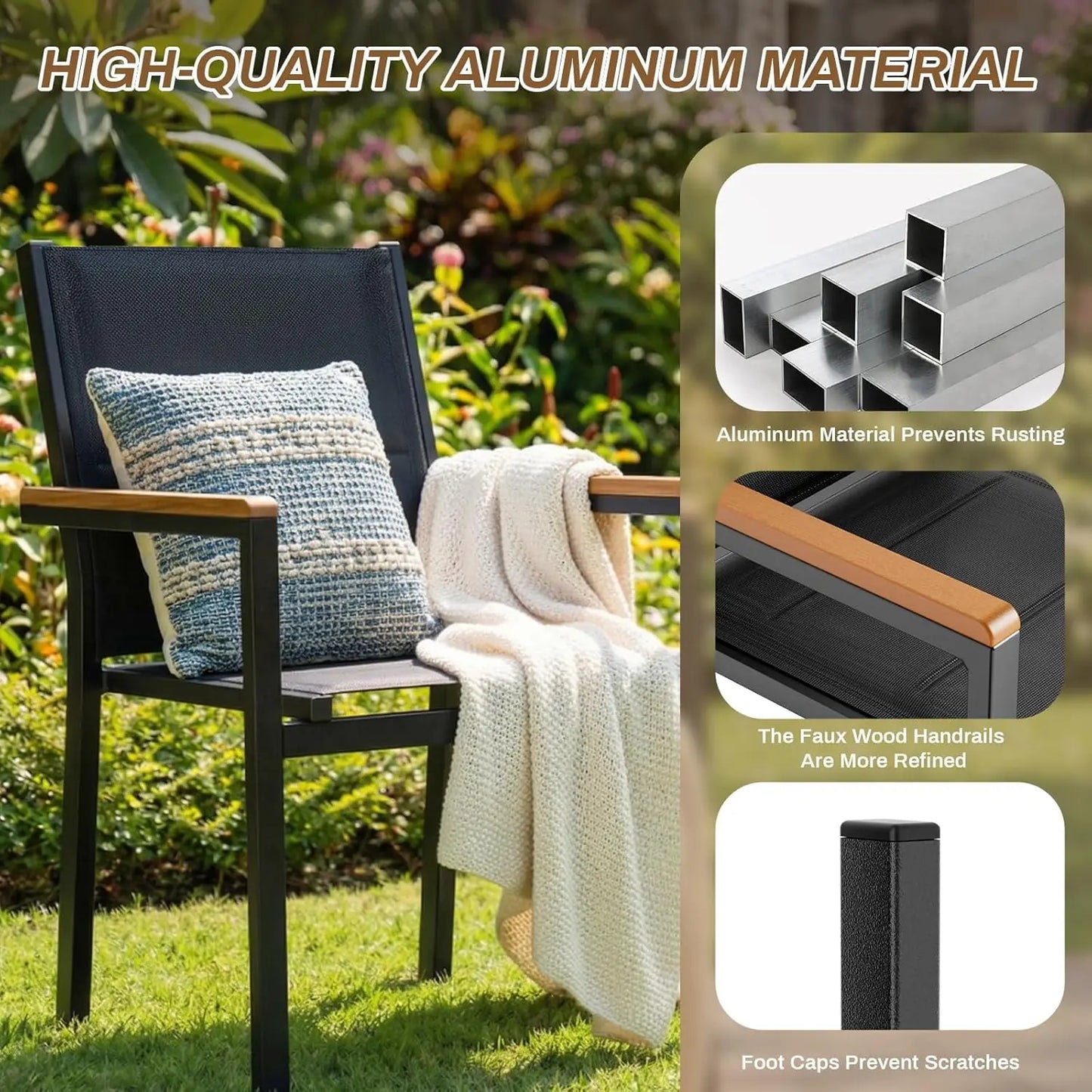 Set Of Two Aluminum Stackable Garden Chairs For Patio