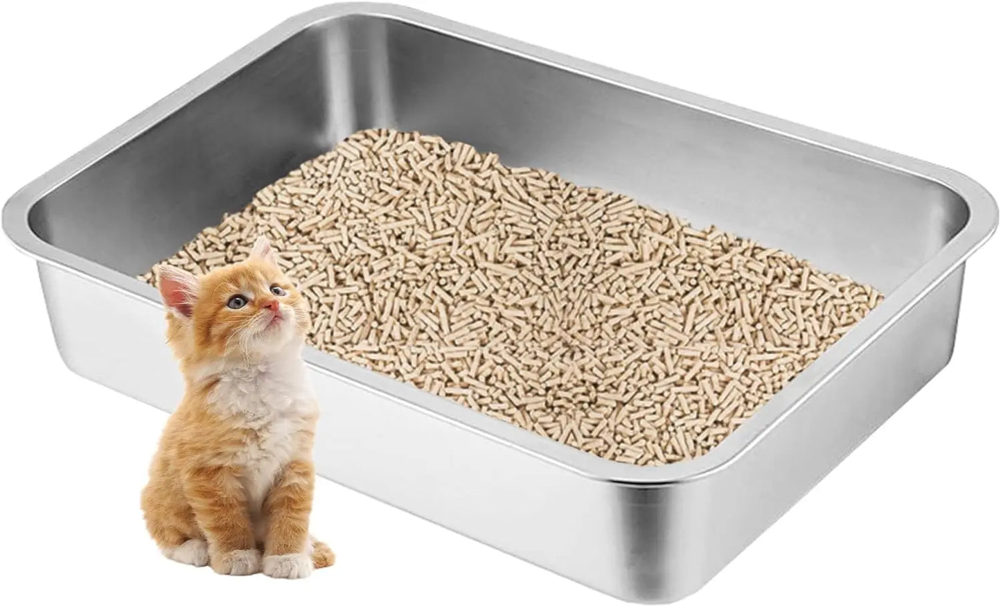 Low Entry Stainless Steel Cat Litter Box For Small Pets