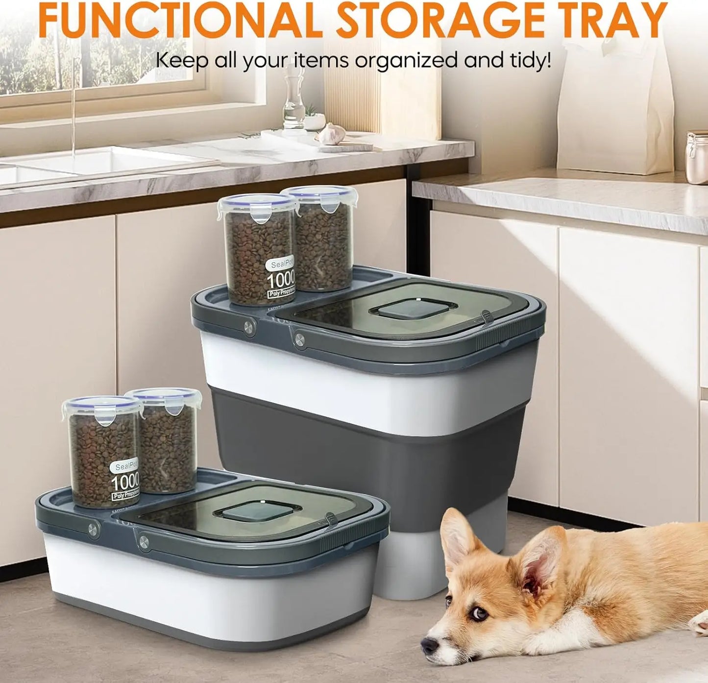 Collapsible Pet Food Storage Container With Wheels And Scoop Airtight