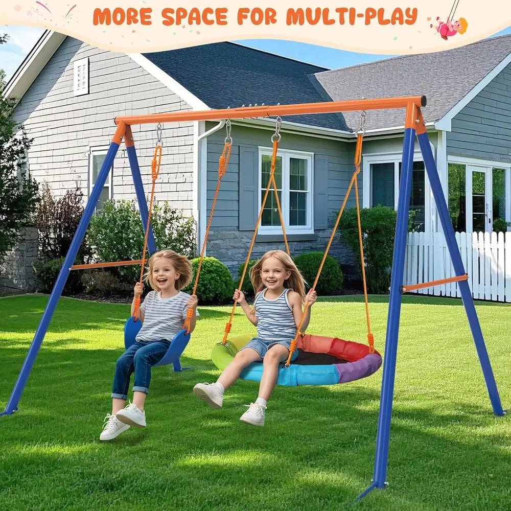 Heavy Duty Backyard Swing Set With Stand And Double Swing